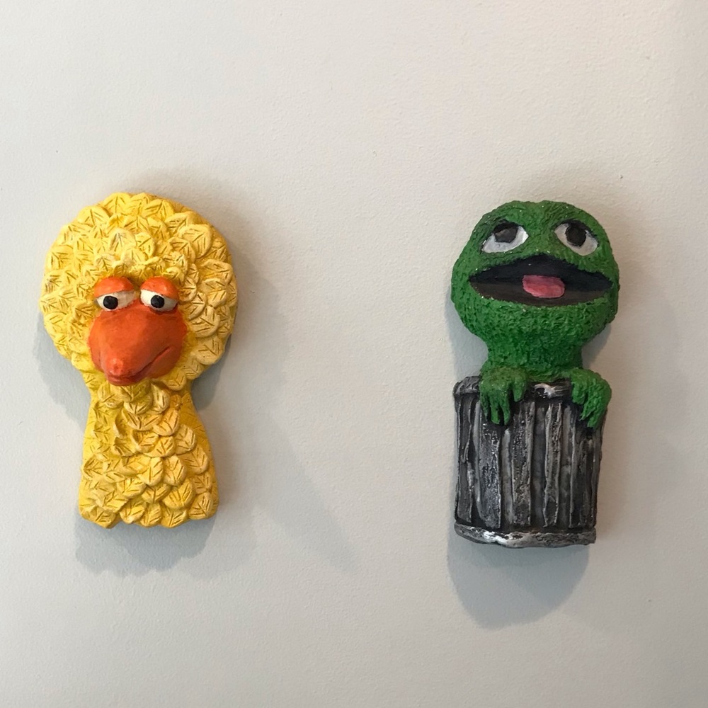 Vintage Sesame Street Big Bird Oscar the Grouch Ceramic Wall Hanging 1970’s